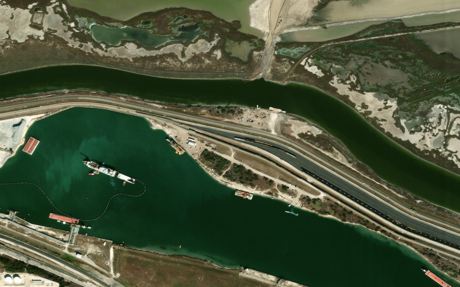 Satellite view of Viola Turning Basin at the western end of the Port of Corpus Christi Inner Harbor